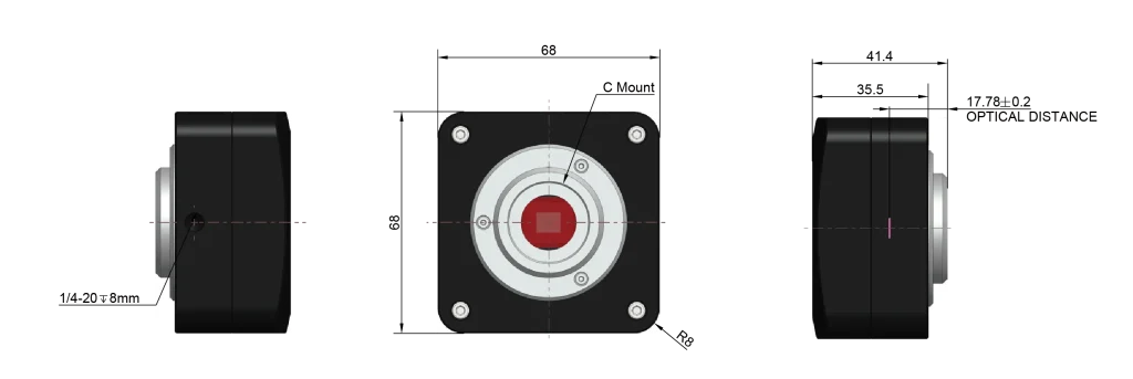BUC5K-830C USB3.2 Gen2 Digital Microscope Camera Dimension