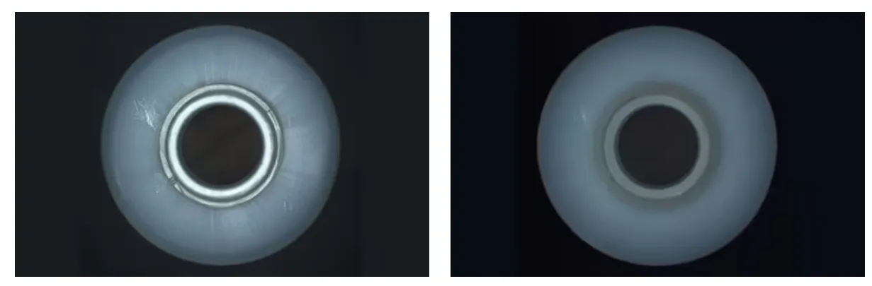 Left: Standard Ring Light, Right: Polarizing Ring Light